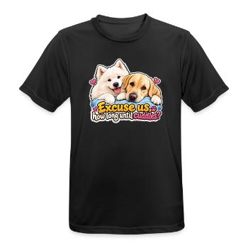 Hunde fragen: Wann sind die Tierheime? - Männer T-Shirt atmungsaktiv - Schwarz - Vorne - AI Model Male 178 light (178cm)