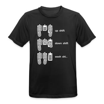 Schaltgetriebe: Hochschalten, Runterschalten, Oooh Shi.. - Männer T-Shirt atmungsaktiv - Schwarz - Vorne - AI Model Male 178 light (178cm)