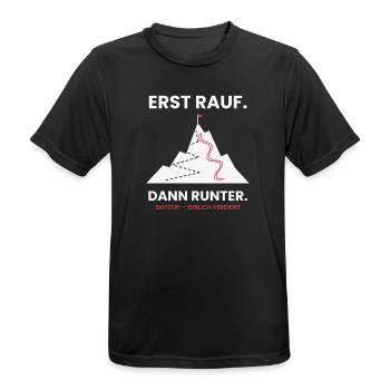 Erst rauf, dann runter | Skitour - Männer T-Shirt atmungsaktiv - Schwarz - Vorne - AI Model Male 178 light (178cm)