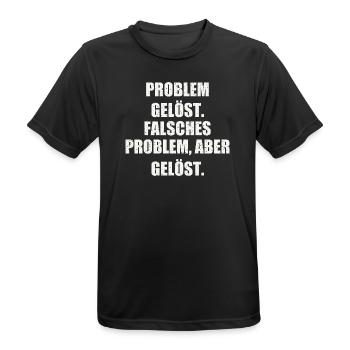 PROBLEM GELÖST. FALSCHES PROBLEM, ABER GELÖST. - Männer T-Shirt atmungsaktiv - Schwarz - Vorne - AI Model Male 178 light (178cm)