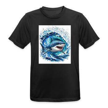 Hai in gewaltiger Welle - Männer T-Shirt atmungsaktiv - Schwarz - Vorne - AI Model Male 178 light (178cm)