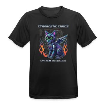 Katze Cybernetic Chaos, Cyberpunk - Männer T-Shirt atmungsaktiv - Schwarz - Vorne - AI Model Male 178 light (178cm)
