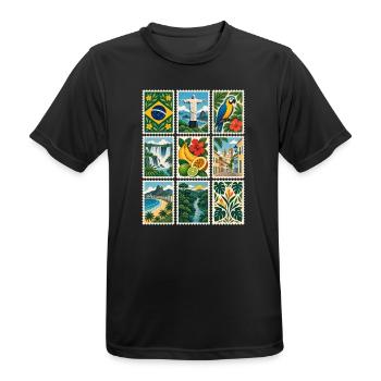 Brasilien Briefmarken - Männer T-Shirt atmungsaktiv - Schwarz - Vorne - AI Model Male 178 light (178cm)