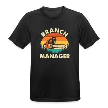 Filialleiter – Baumpfleger, Baumarzt, Kettensäge, - Männer T-Shirt atmungsaktiv - Schwarz - Vorne - AI Model Male 178 light (178cm)