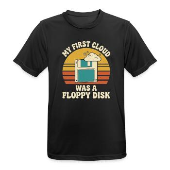 Meine erste Cloud war ein Retro-Techniker für Diskettenfestplatten - Männer T-Shirt atmungsaktiv - Schwarz - Vorne - AI Model Male 178 light (178cm)