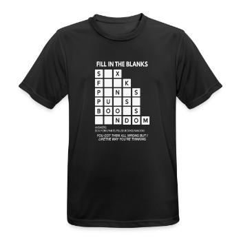  Fill in the Blanks –  Wortwitz - Männer T-Shirt atmungsaktiv - Schwarz - Vorne - AI Model Male 178 light (178cm)