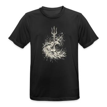 Poseidon-Dreizack-Cream Tintenwellen-Mythologie - Männer T-Shirt atmungsaktiv - Schwarz - Vorne - AI Model Male 178 light (178cm)