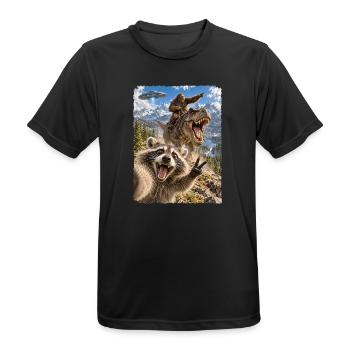 Lustiges Waschbär Selfie mit Bigfoot, T-Rex, UFO - Männer T-Shirt atmungsaktiv - Schwarz - Vorne - AI Model Male 178 light (178cm)