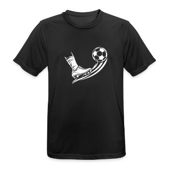 Fußballschuh mit Kometenball - Männer T-Shirt atmungsaktiv - Schwarz - Vorne - AI Model Male 178 light (178cm)