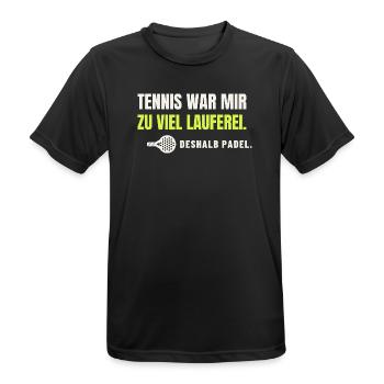 Padel statt Tennis – zu viel Lauferei - Männer T-Shirt atmungsaktiv - Schwarz - Vorne - AI Model Male 178 light (178cm)