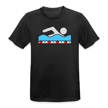 Nageur, Pictogramme, Nage libre, Vague, Piscine, Sport - T-shirt respirant Homme - noir - Devant - AI Model Male 178 light (178cm)