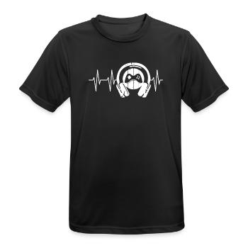 gamer headphones heartbeat gaming pulse logo icon - Men's Breathable T-Shirt - black - Front - AI Model Male 178 light (178cm)