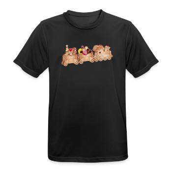 magique chemin de fer en pain d’épices 3D pour Noël - T-shirt respirant Homme - noir - Devant - AI Model Male 178 light (178cm)