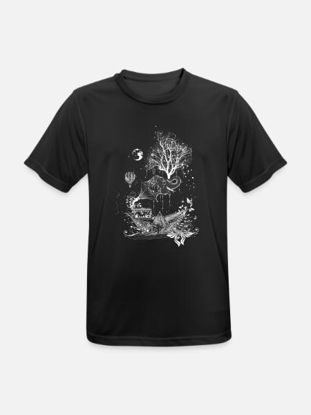 Elefant,Papierschiff und Baum- surreales Design - Männer T-Shirt atmungsaktiv - Schwarz