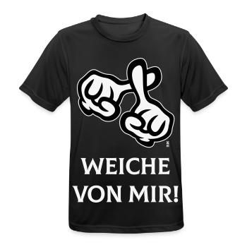 Weiche Von Mir! (Kreuz / Bibel / Religion / NEG2C) - Männer T-Shirt atmungsaktiv - Schwarz - Vorne - AI Model Male 178 light (178cm)