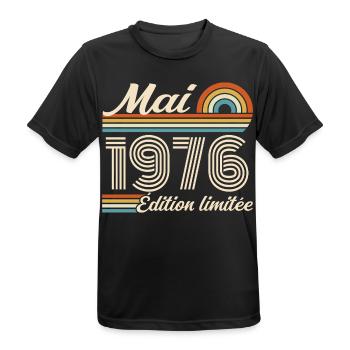 Cadeau Anniversaire 50 ans - Né mai 1976 - T-shirt respirant Homme - noir - Devant - AI Model Male 178 light (178cm)