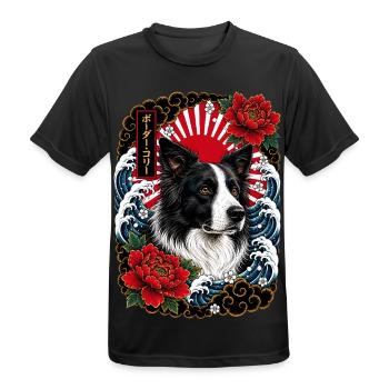 Border Collie im japanischen Irezumi Stil - Männer T-Shirt atmungsaktiv - Schwarz - Vorne - AI Model Male 178 light (178cm)