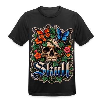 Blumen-Schädel mit Schmetterlingen - Männer T-Shirt atmungsaktiv - Schwarz - Vorne - AI Model Male 178 light (178cm)