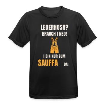 Lederhosn Brauch i ned - Sauffa Spruch Tracht - Männer T-Shirt atmungsaktiv - Schwarz - Vorne - AI Model Male 178 light (178cm)