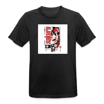 Streetwear Design "Sakura Kitsune" - Männer T-Shirt atmungsaktiv - Schwarz - Vorne - AI Model Male 178 light (178cm)