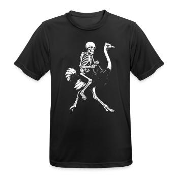 Eerie Skeleton on Flying Ostrich Illustration - Men's Breathable T-Shirt - black - Front - AI Model Male 178 light (178cm)