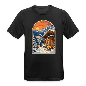 Alpenchalet bei Sonnenuntergang Reiseplakat - Männer T-Shirt atmungsaktiv - Schwarz - Vorne - AI Model Male 178 light (178cm)