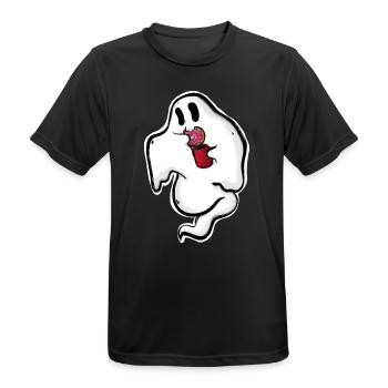 Ghost with donut and cup - Men's Breathable T-Shirt - black - Front - AI Model Male 178 light (178cm)