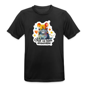 Chat et Souris Heureux Ensemble - T-shirt respirant Homme - noir - Devant - AI Model Male 178 light (178cm)