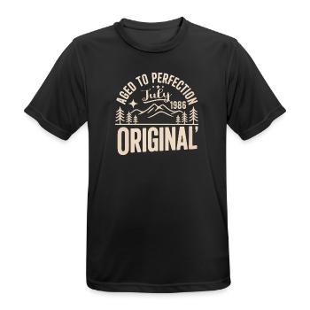 July 1986 – Legend of the Peaks and Mountains - Men's Breathable T-Shirt - black - Front - AI Model Male 178 light (178cm)