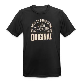 July 1983 – Legend of the Peaks and Mountains - Men's Breathable T-Shirt - black - Front - AI Model Male 178 light (178cm)