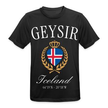 Couronne d’armoiries Geyser Iceland – Souvenir de voyage - T-shirt respirant Homme - noir - Devant - AI Model Male 178 light (178cm)