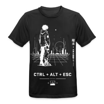 Ctrl Alt Esc Neon Skyline - Männer T-Shirt atmungsaktiv - Schwarz - Vorne - AI Model Male 178 light (178cm)
