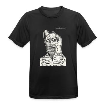 Dessin au trait du sweat à capuche tête de mort - T-shirt respirant Homme - noir - Devant - AI Model Male 178 light (178cm)