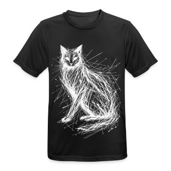 Abstract Cat Portrait with Wildcut Lines - Men's Breathable T-Shirt - black - Front - AI Model Male 178 light (178cm)