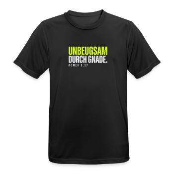 Unbeugsam durch Gnade – Römer 8,37 - Männer T-Shirt atmungsaktiv - Schwarz - Vorne - AI Model Male 178 light (178cm)