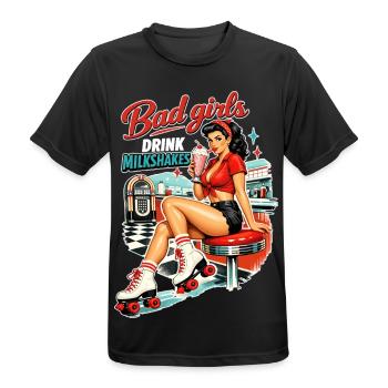 Bad Girls boivent des milkshakes – Pin-up de diner des années 50 - T-shirt respirant Homme - noir - Devant - AI Model Male 178 light (178cm)