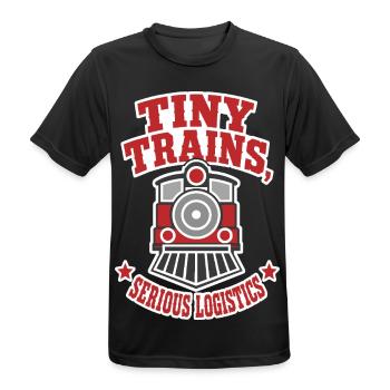 Modelleisenbahn – Tiny Trains Serious Logistics - Männer T-Shirt atmungsaktiv - Schwarz - Vorne - AI Model Male 178 light (178cm)