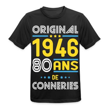 Original – 1946 – 80 Jahre - Männer T-Shirt atmungsaktiv - Schwarz - Vorne - AI Model Male 178 light (178cm)