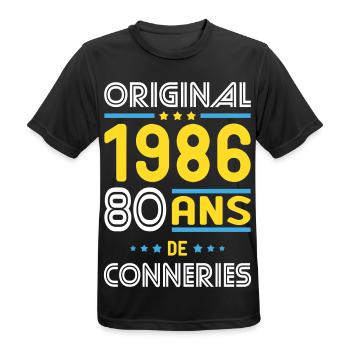 Original – 1986 – 40 ans de conneries - T-shirt respirant Homme - noir - Devant - AI Model Male 178 light (178cm)