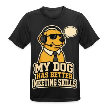 Hund mit Headset – lustiger Meeting Spruch - Männer T-Shirt atmungsaktiv - Schwarz - Vorne - AI Model Male 178 light (178cm)