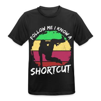 Parkour Suivez-moi, je connais un raccourci - T-shirt respirant Homme - noir - Devant - AI Model Male 178 light (178cm)