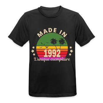 MADE IN L unique exemplaire 1992 - T-shirt respirant Homme - noir - Devant - AI Model Male 178 light (178cm)
