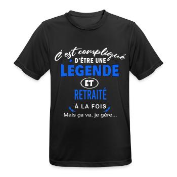 humour Légende et RETRAITÉ cadeau - T-shirt respirant Homme - noir - Devant - AI Model Male 178 light (178cm)