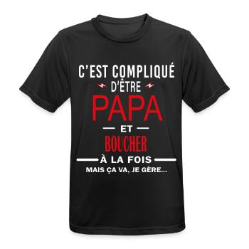 papa Et BOUCHER cadeau citation - T-shirt respirant Homme - noir - Devant - AI Model Male 178 light (178cm)