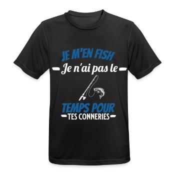je m'en fish je ai pas le temps pour tes conneries - T-shirt respirant Homme - noir - Devant - AI Model Male 178 light (178cm)