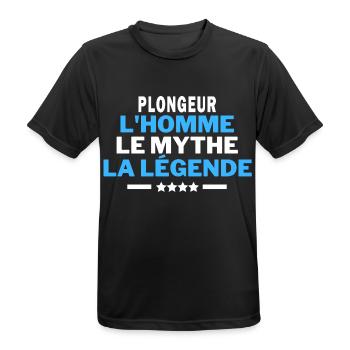 PLONGEUR l'homme le mythe la légende - humour - T-shirt respirant Homme - noir - Devant - AI Model Male 178 light (178cm)