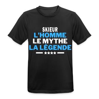 SKIEUR l'homme le mythe la légende - humour - T-shirt respirant Homme - noir - Devant - AI Model Male 178 light (178cm)