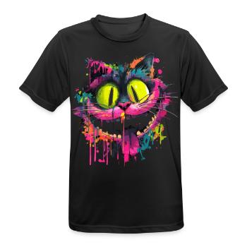 Style Street Art Chat Cheshire Psychédélique Coloré - T-shirt respirant Homme - noir - Devant - AI Model Male 178 light (178cm)