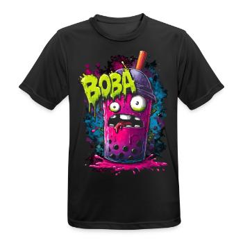 Boba Tea Monster dans le style street graffiti coloré - T-shirt respirant Homme - noir - Devant - AI Model Male 178 light (178cm)