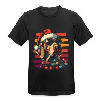 Chapeau de Père Noël et lunettes de soleil du braque de Weimar - T-shirt respirant Homme - noir - Devant - AI Model Male 178 light (178cm)